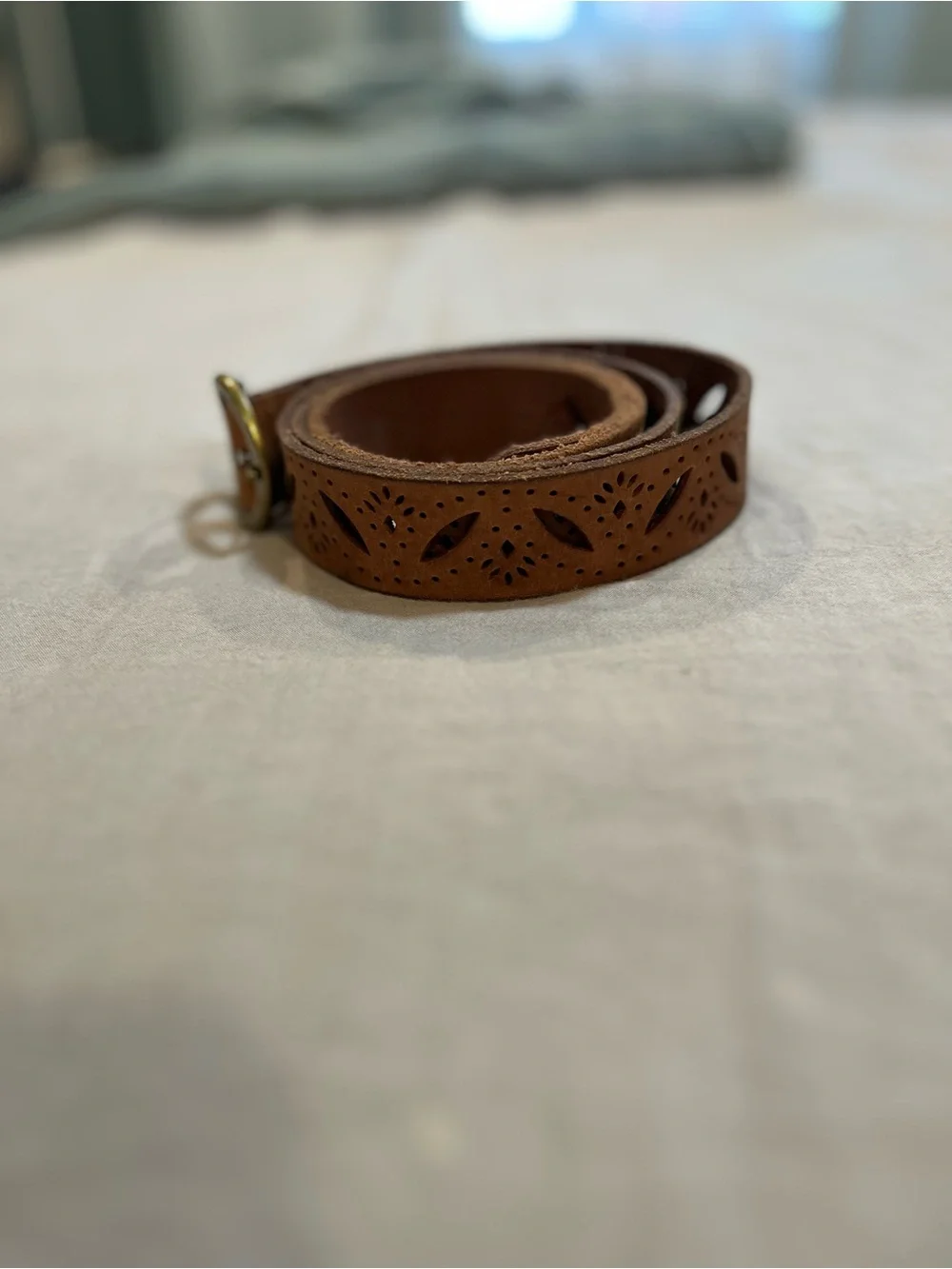 Lucky Brand Brown Leather Belt with Round Brass Buckle
